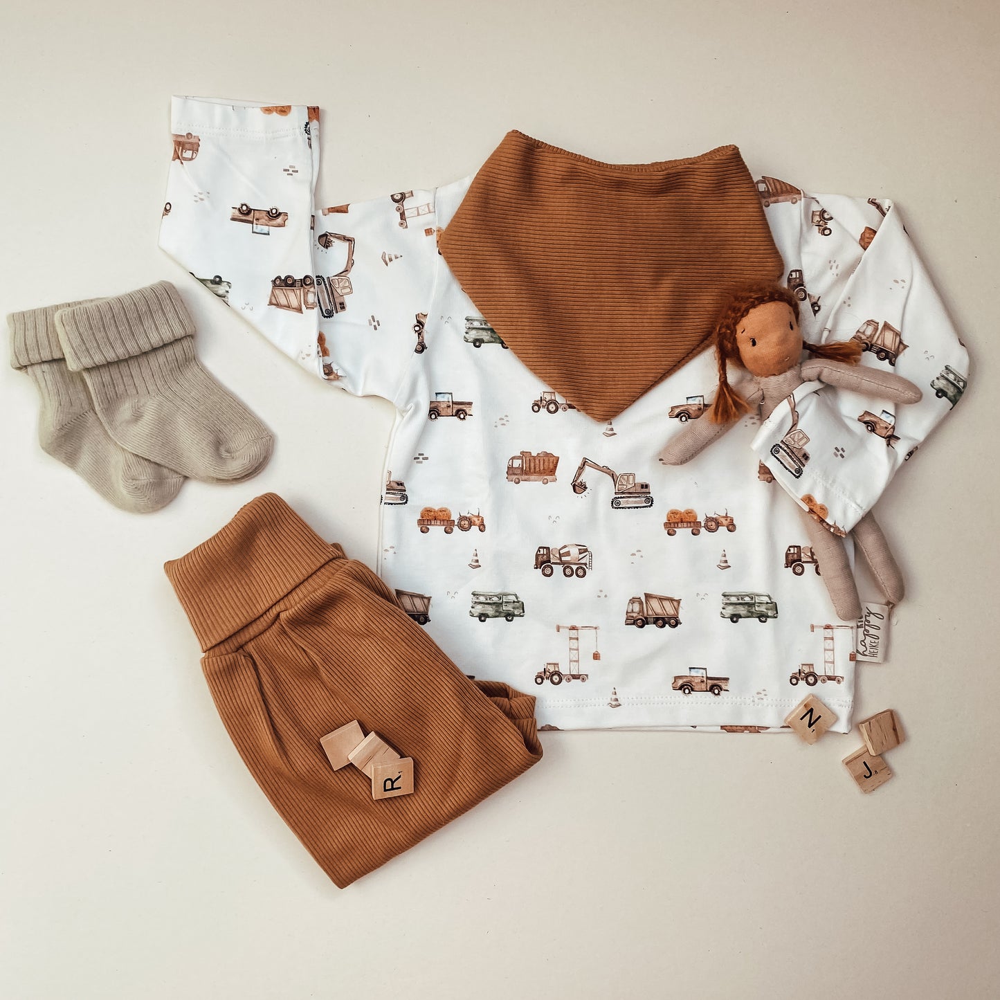 Baby- und Kinder Langarm-Shirt "Baufahrzeuge" #LY