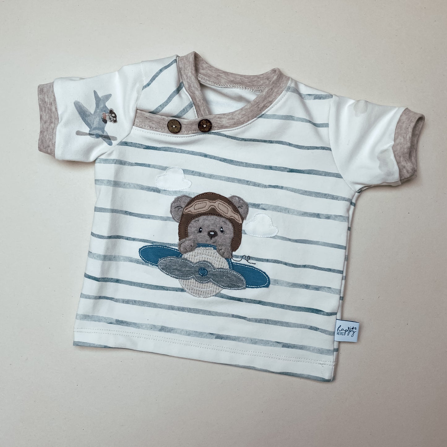 Baby und Kinder T- Shirt gestreift Fliegerbär #ML1