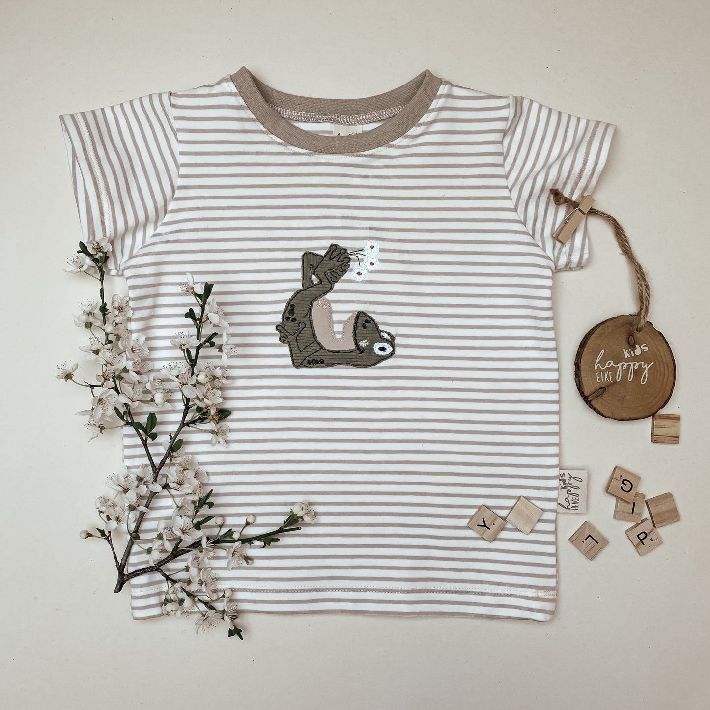 Basic T-Shirt(BIO) gestreift mit Stickerei "Freddy Frosch" #LY1