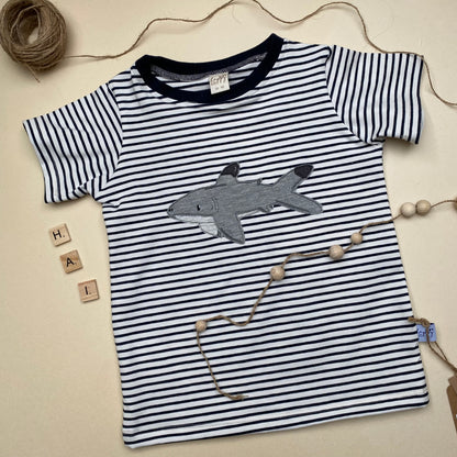 Streifen T-Shirt aus Baumwoll-Jersey(BIO) Hai  groß #LY 1