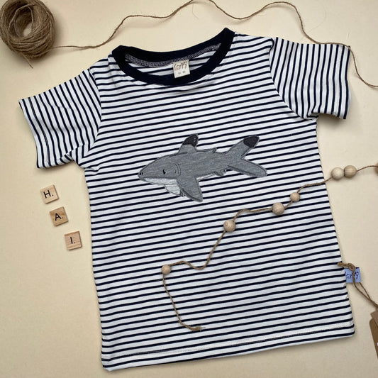 Streifen T-Shirt aus Baumwoll-Jersey(BIO) Hai  groß #LY 1
