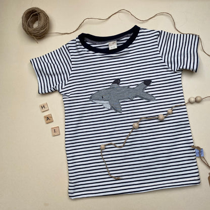 Streifen T-Shirt aus Baumwoll-Jersey(BIO) Hai  groß #LY 1
