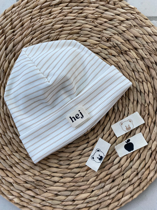 Streifen Rib-Beanie mit Label