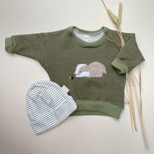 Jacquard-Sweater Oversized mit Frechdachsstickerei  #LY4