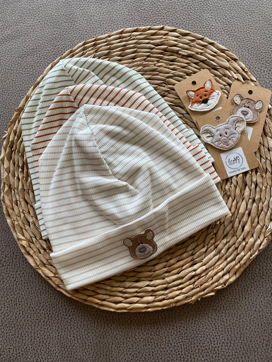 Streifen Rib-Beanie mit Tier- Patch