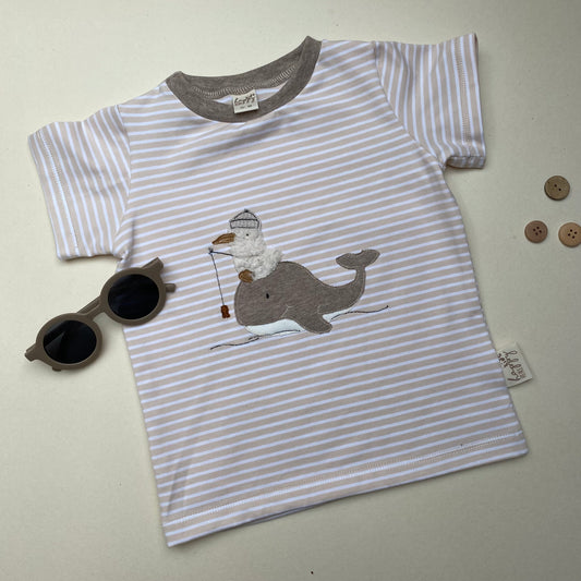 Basic Streifen-Shirt aus Baumwoll-Jersey(BIO) Wal mit Möve #LY 1
