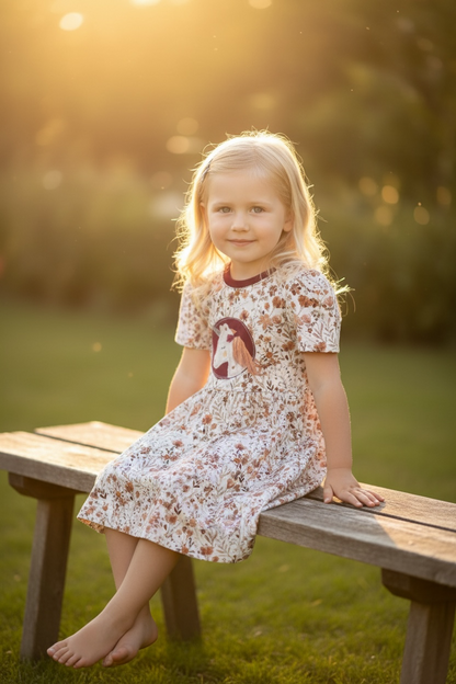 Kurzarm Drehkleid mit Einhorn -Stickerei #SW